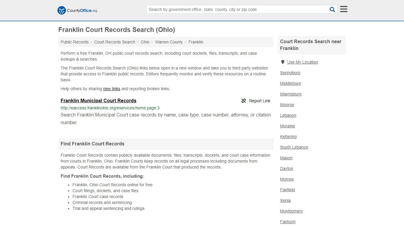 Franklin Court Records Search (Ohio) - County Office